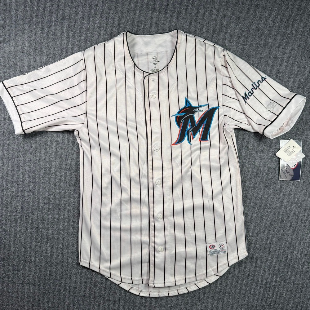 Florida Marlins Pinstripe True Fan Baseball Jersey Mens Small White MLB NWT